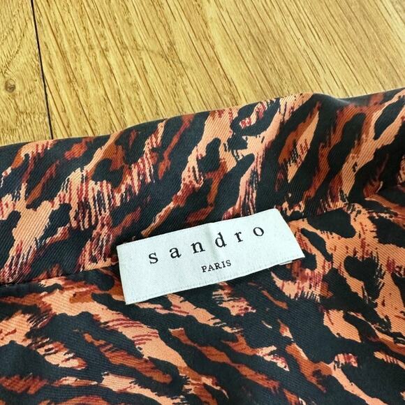 Sandro Paris Evie Leopard Print Silk Twill Shirt in Pastel Orange - Picture 3 of 7